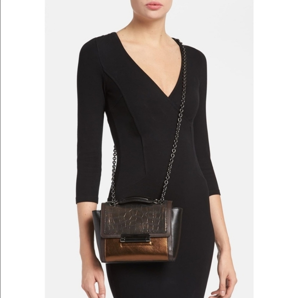 Diane Von Furstenberg Mini Embossed Metallic Leather Crossbody